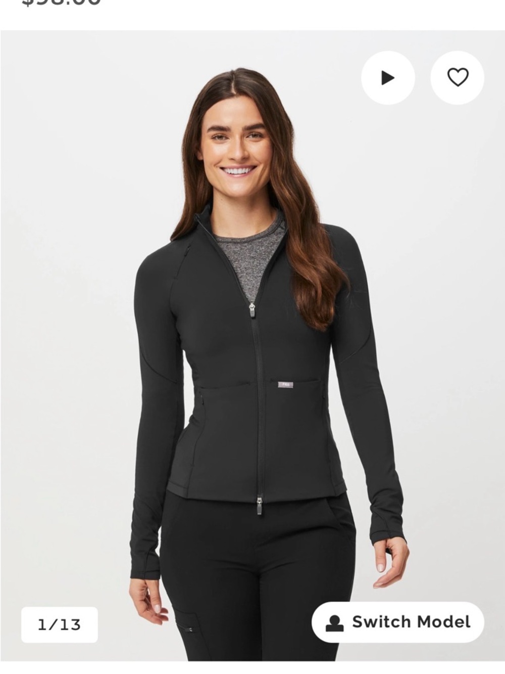 FIGS Women's Black Contour knit scrub jacket